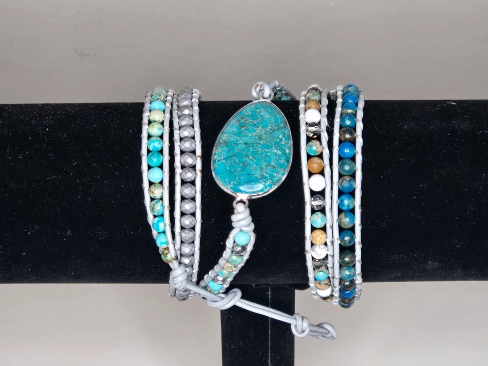 Plumiss 32” Wrap Faux Turquoise Continuous Beaded Bracelet